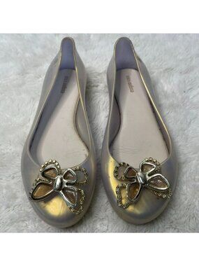 Mini Melissa Sweet Love Fly Butterfly Jelly Flats Pearly Gold Big Kid Size 4 EU